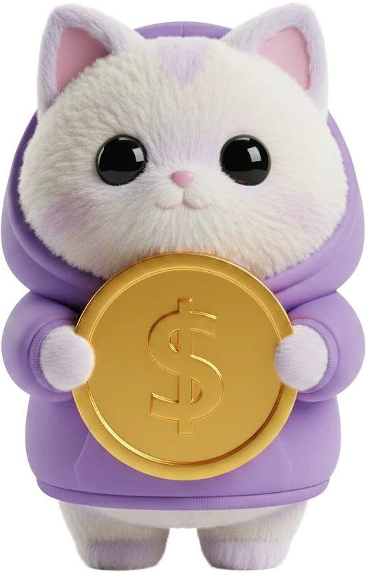 Mooncat hugging a gold coin